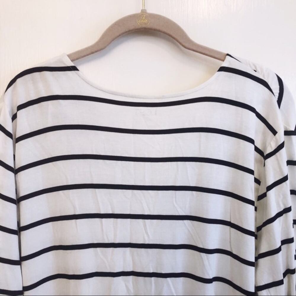 LOFT White & Black Striped Wrap Top with Banded Hem - Picture 3 of 11
